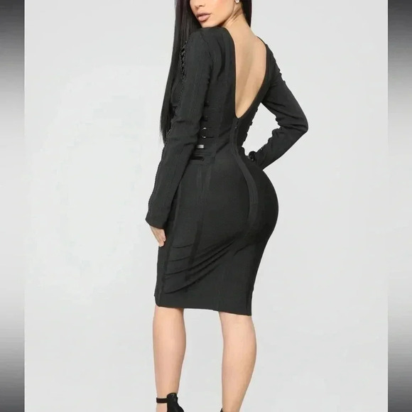 FASHION NOVA BLACK CUT OUT BACK FAUX LEATHER DRESS - Picture 3 of 13